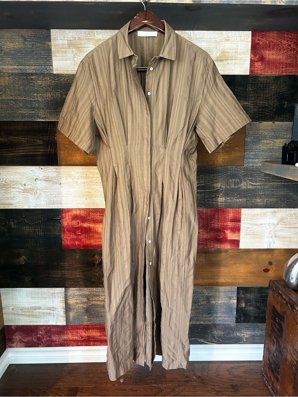 Fabiana filippi Beige Striped Button-Front Shirt Dress maxi size XS